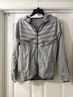 Soulcycle Gray & Light Gray Striped Hoodie Jacket with Skull Detail